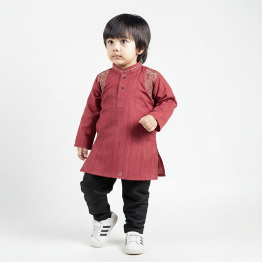 Red Kurta with Black Shalwar – Kids