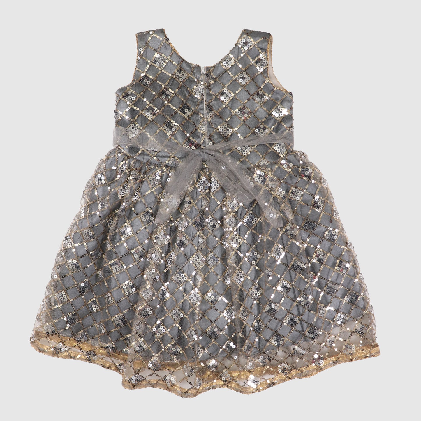 Sleeveless Sequin Dress with Glitter Waistband and Flower