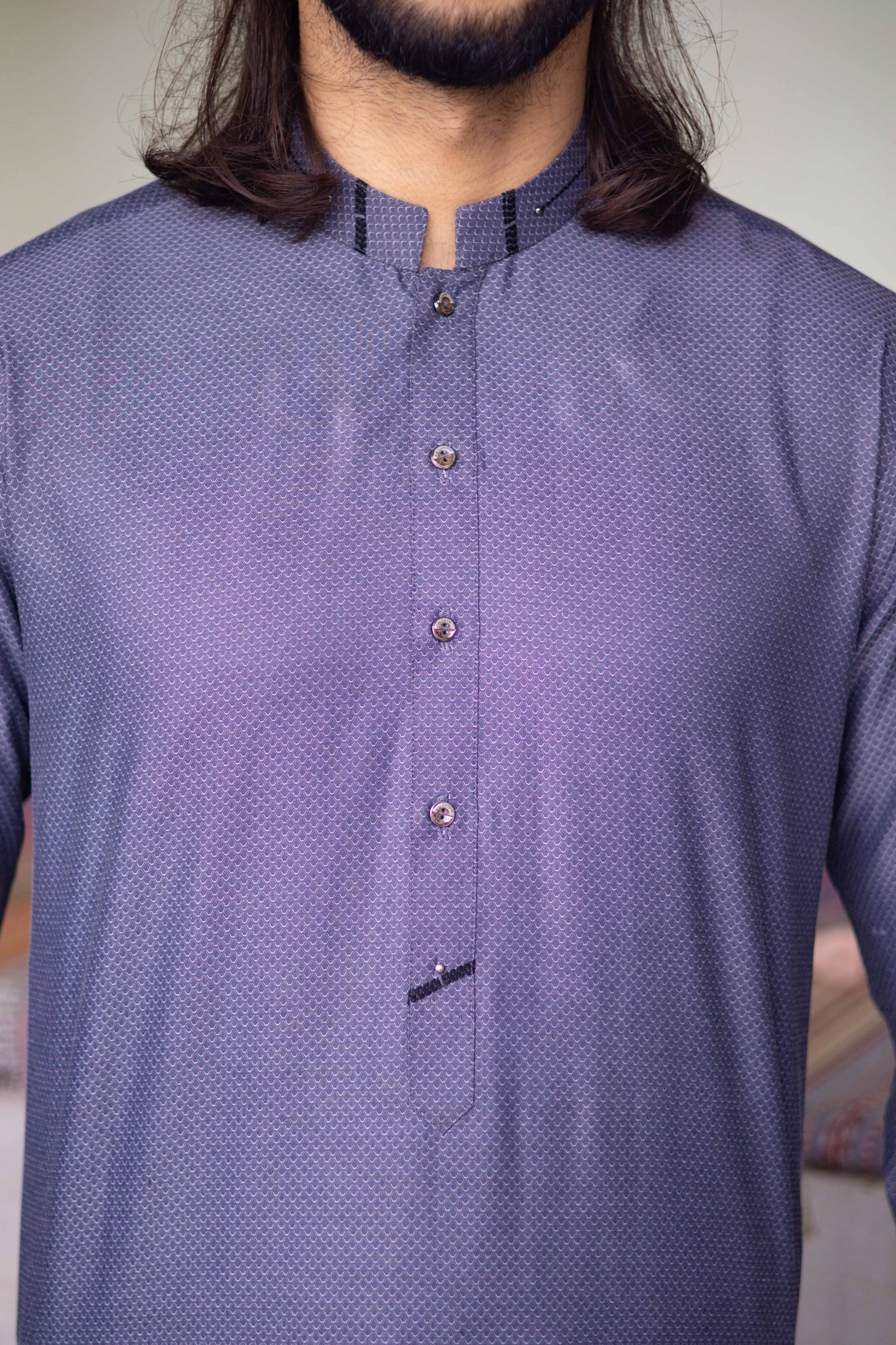 Slate Blue Shemra Cotton Casual Kurta