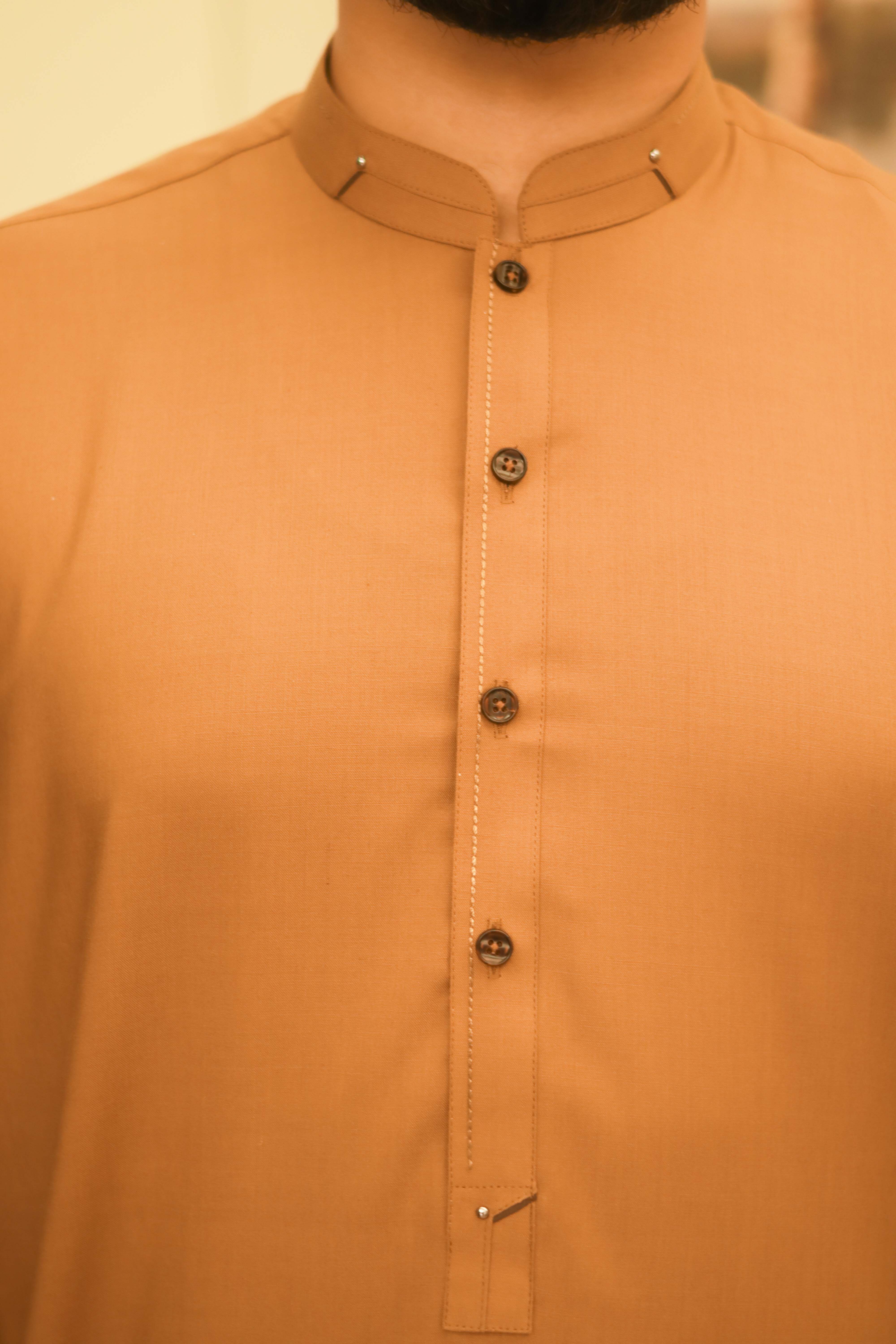 Medium Brown Wash & Wear Semi-Formal Kameez Shalwar
