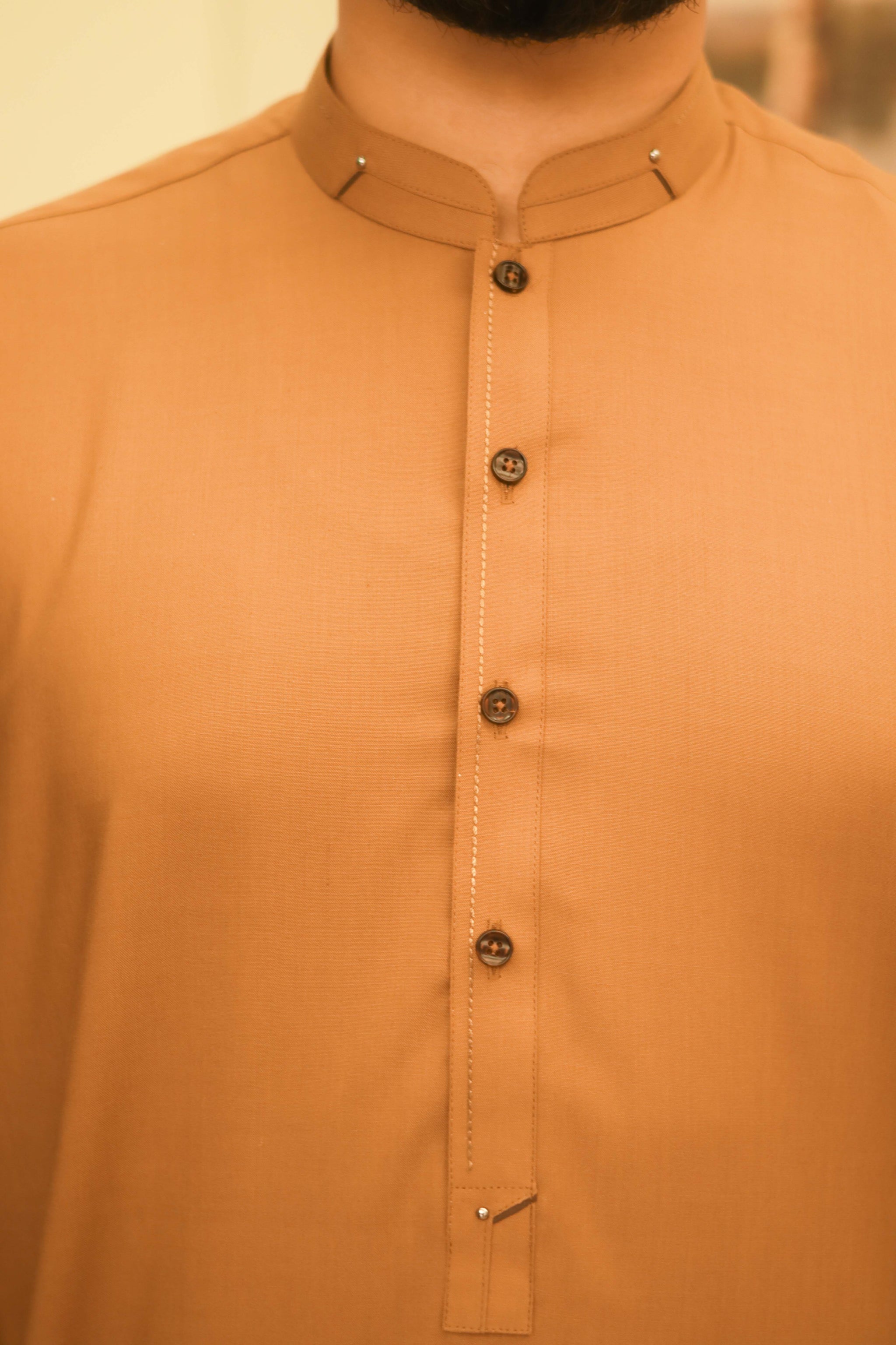 Medium Brown Wash & Wear Semi-Formal Kameez Shalwar