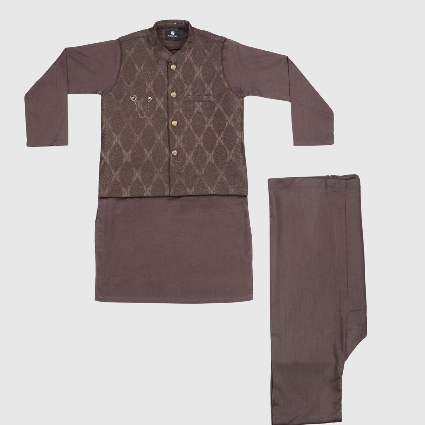 Chocolate Brown Kurta Pajama with Waistcoat – Kids
