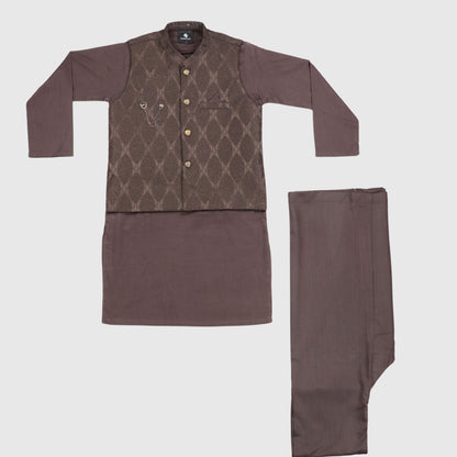 Chocolate Brown Kurta Pajama with Waistcoat – Kids