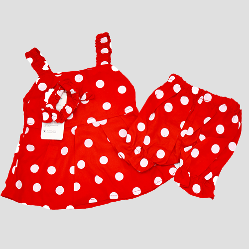 Twirl in Tradition – Girls’ Stylish Cotton Frock Cheryy Dot Set