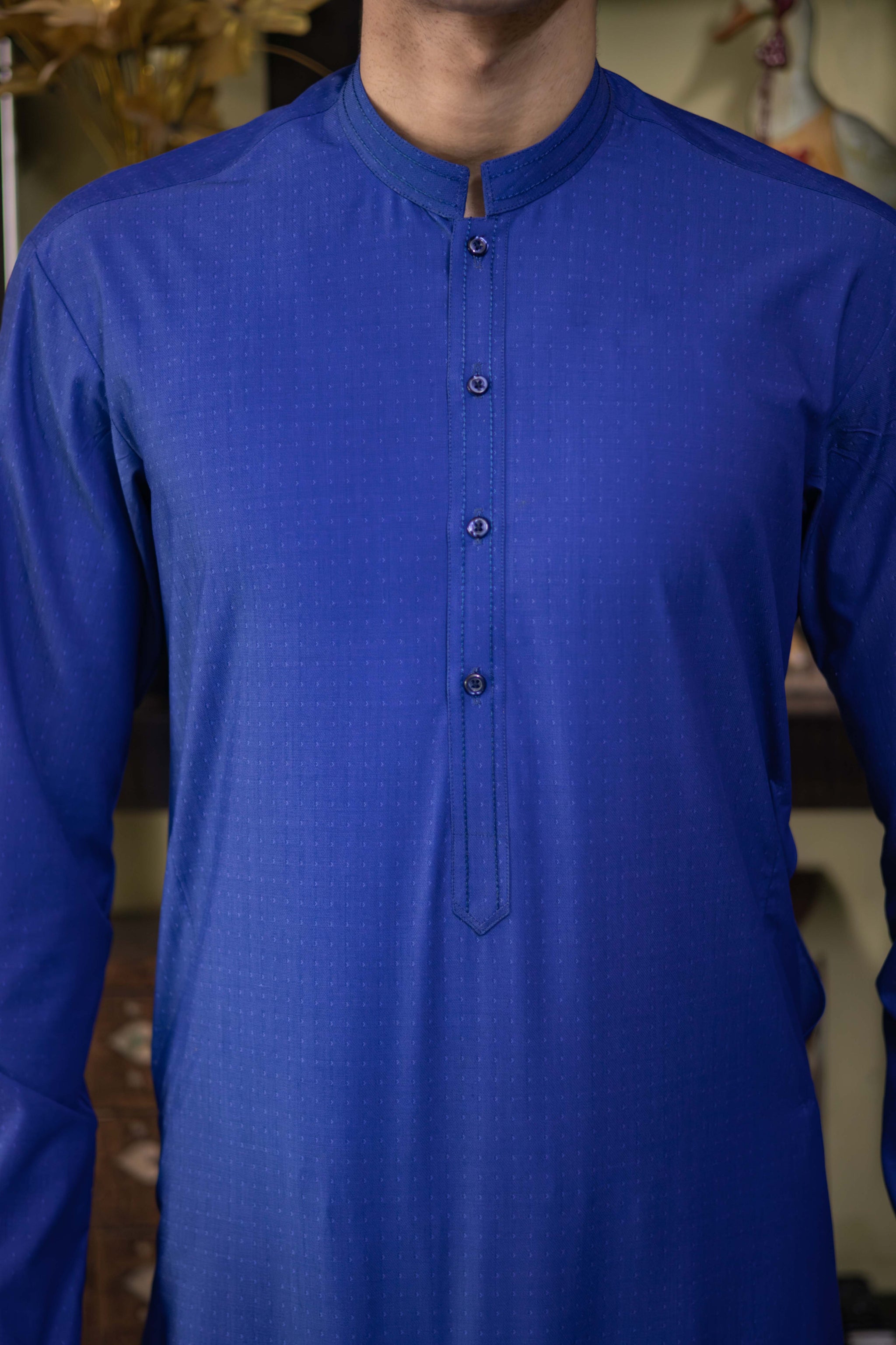 Royal Blue Shemra Cotton Casual Kurta