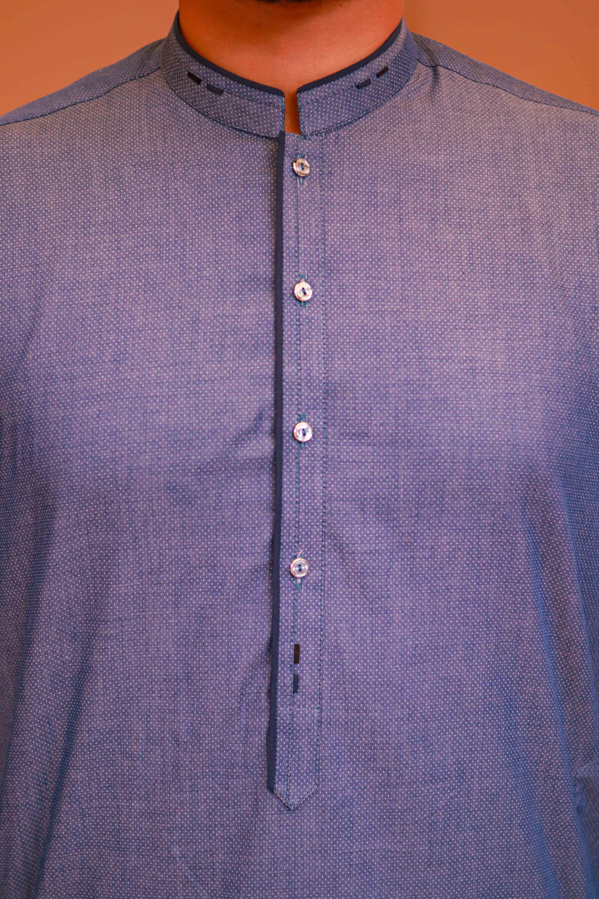 Denim Blue Shemra Cotton Casual Kurta