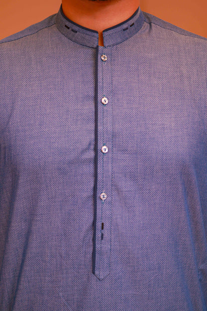 Denim Blue Shemra Cotton Casual Kurta