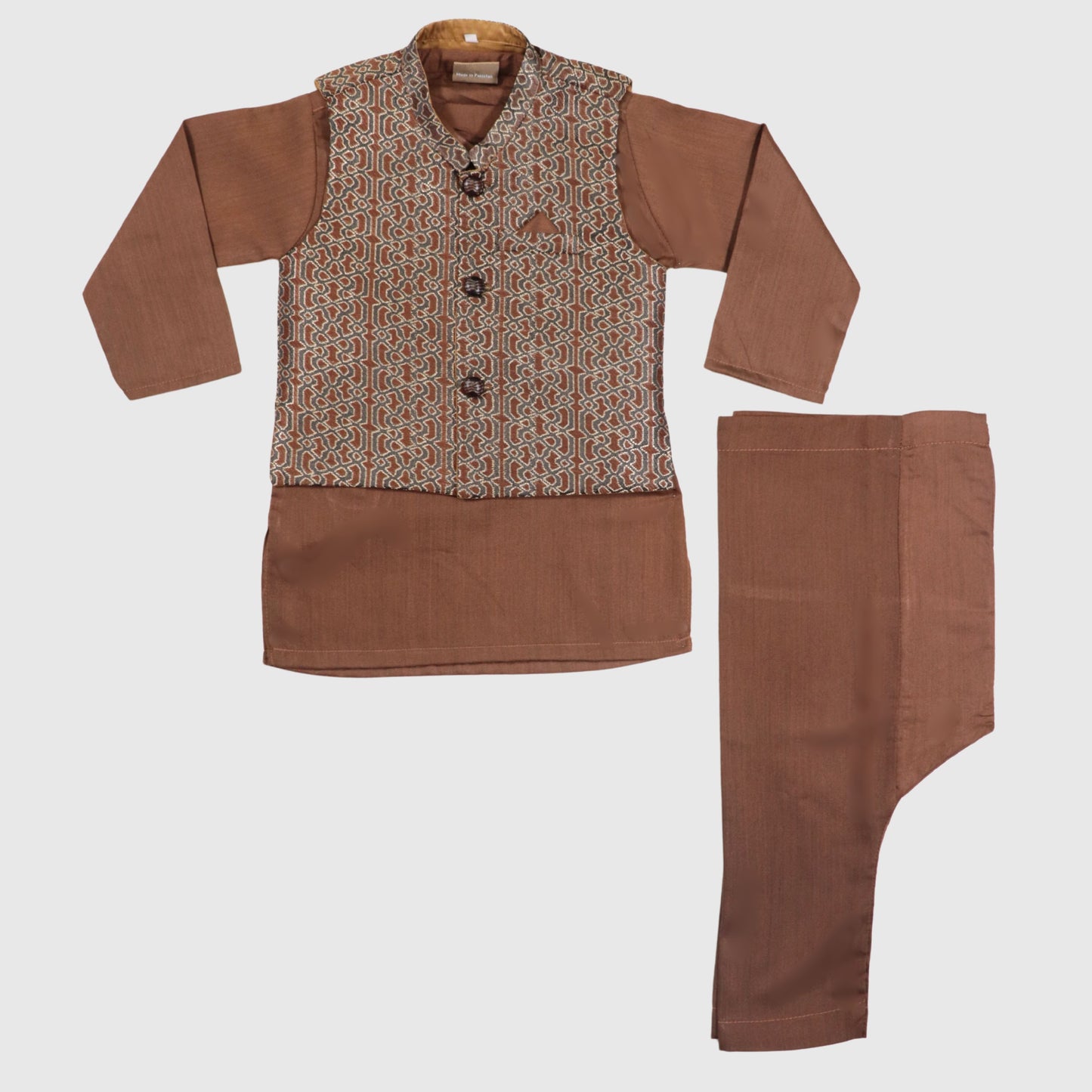 Brown Kurta Pajama with Waistcoat – Kids