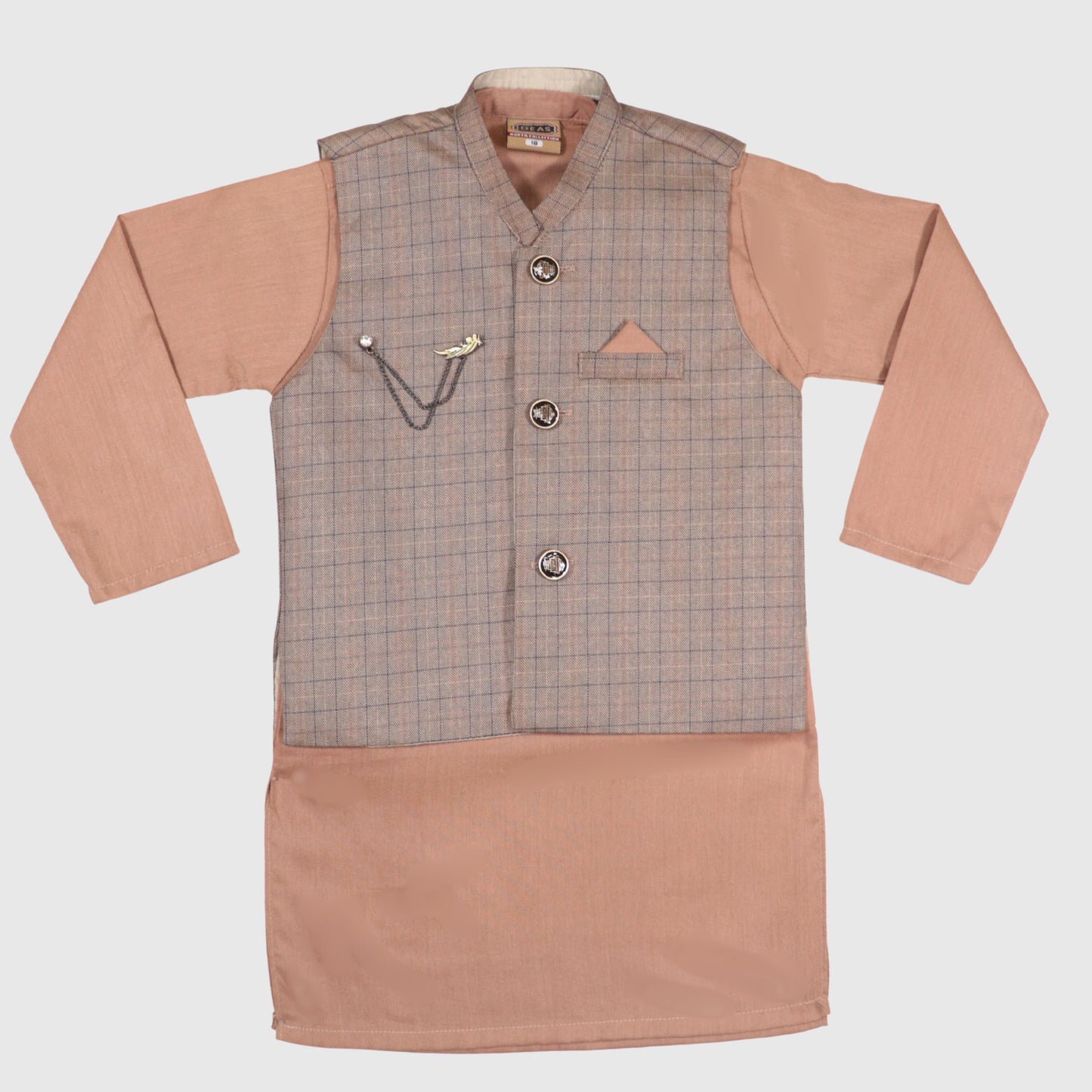 Light Brown Kurta Pajama with Waistcoat – Kids
