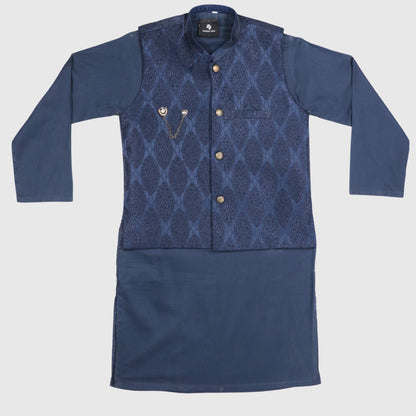 Blue Kurta Pajama with Waistcoat – Kids