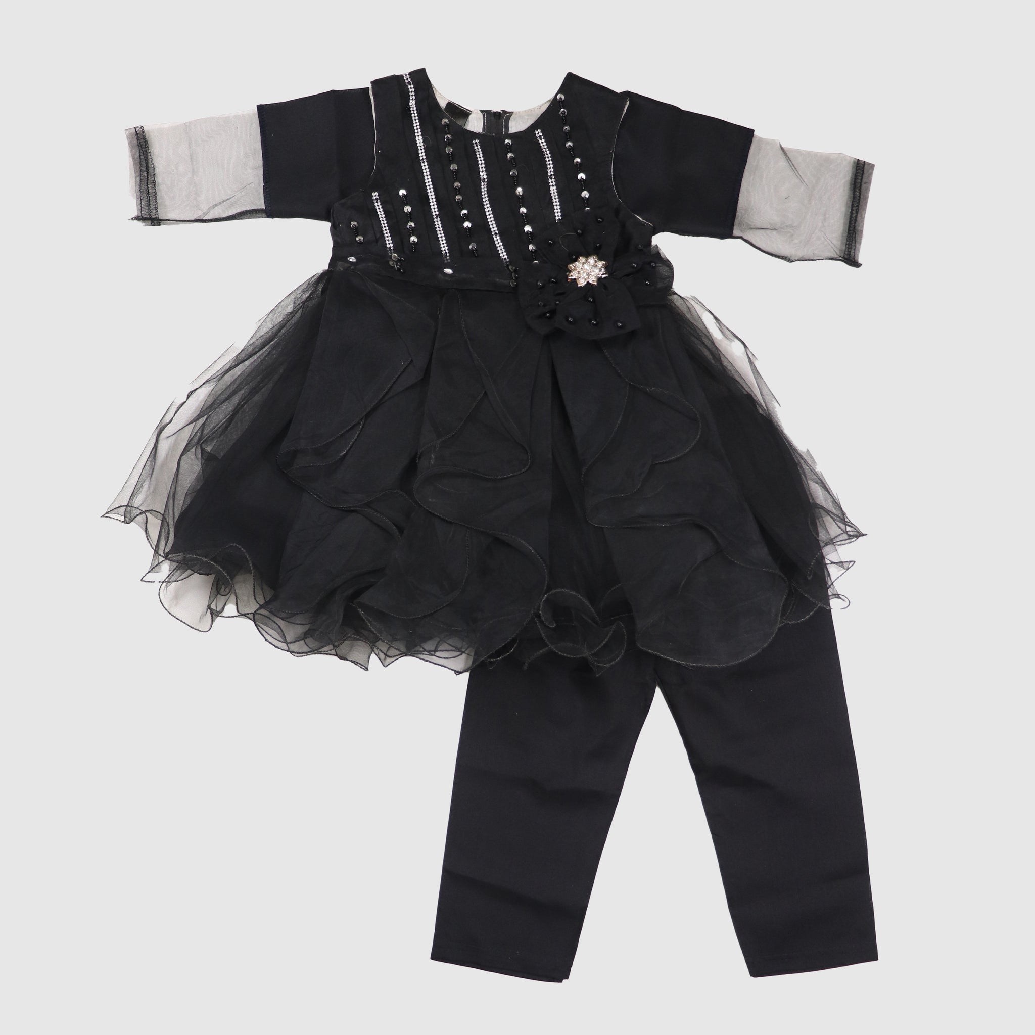 Girls' Sparkling Net Frock with Trouser Party Outfit