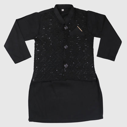 Black Kurta Pajama with Waistcoat – Kids