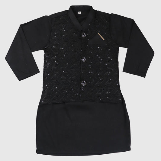 Black Kurta Pajama with Waistcoat – Kids