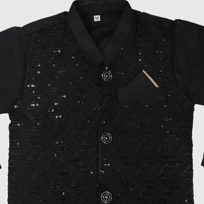 Black Kurta Pajama with Waistcoat – Kids
