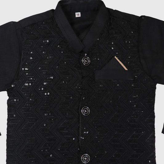 Black Kurta Pajama with Waistcoat – Kids