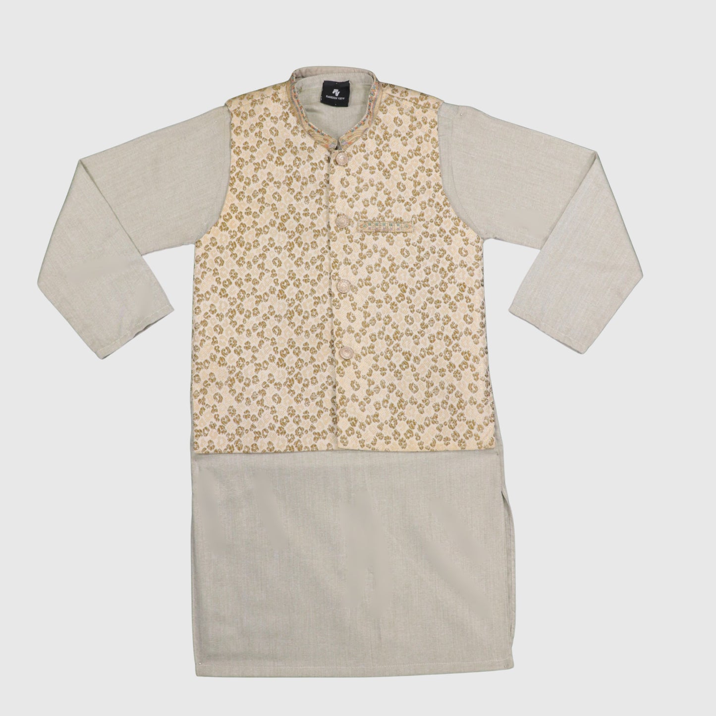 Light Beige Kurta Pajama with Waistcoat – Kids