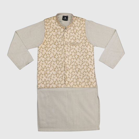 Light Beige Kurta Pajama with Waistcoat – Kids