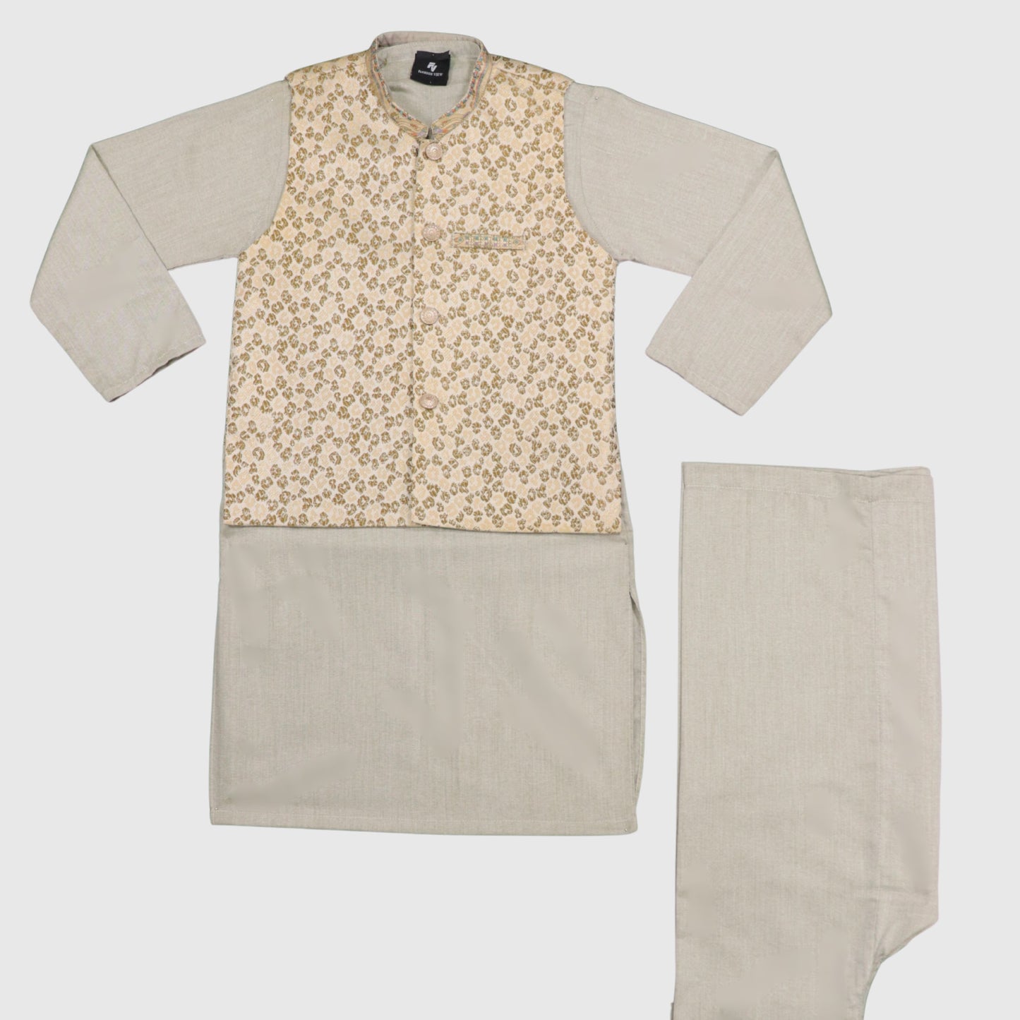 Light Beige Kurta Pajama with Waistcoat – Kids