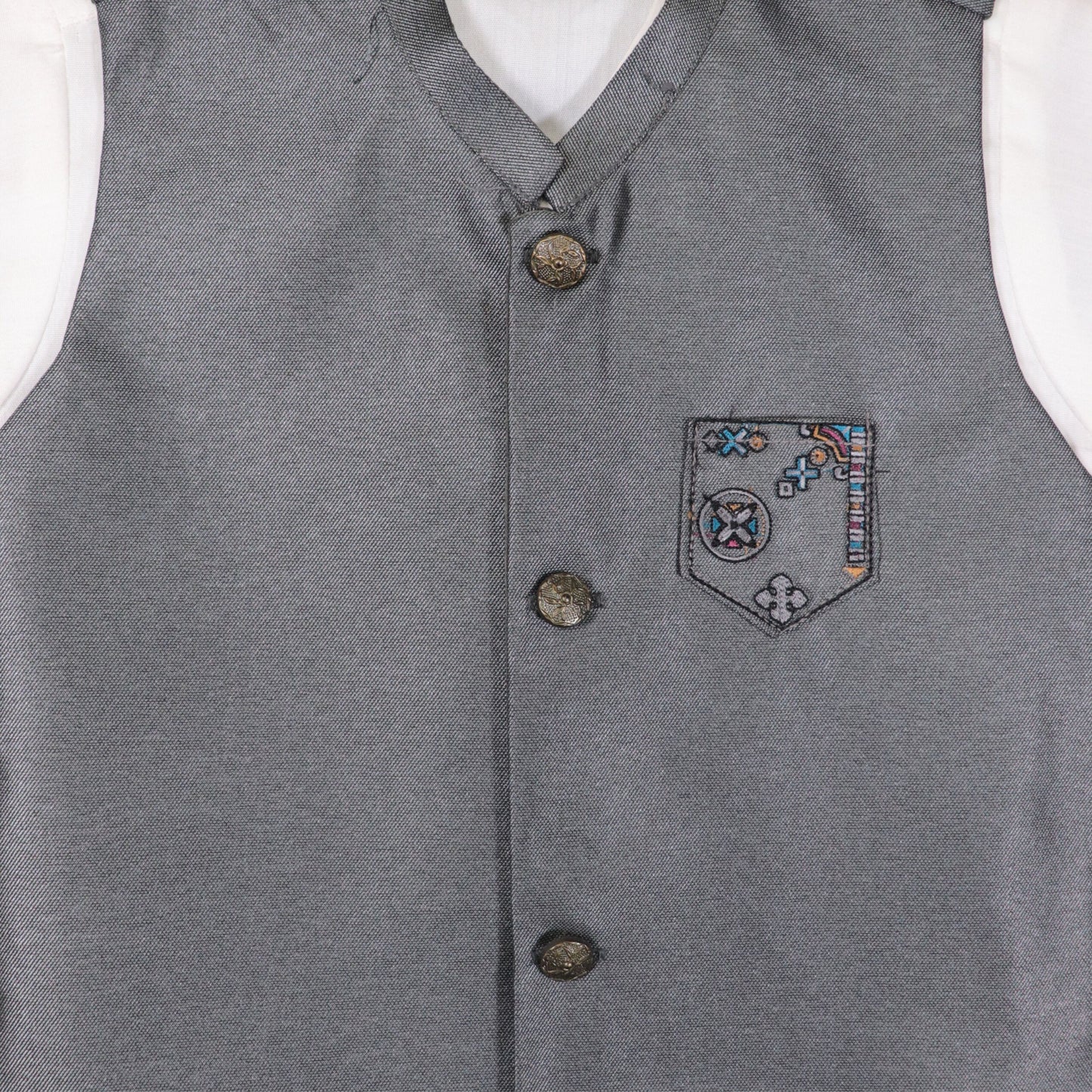 White Kurta Pajama with Grey Waistcoat – Kids