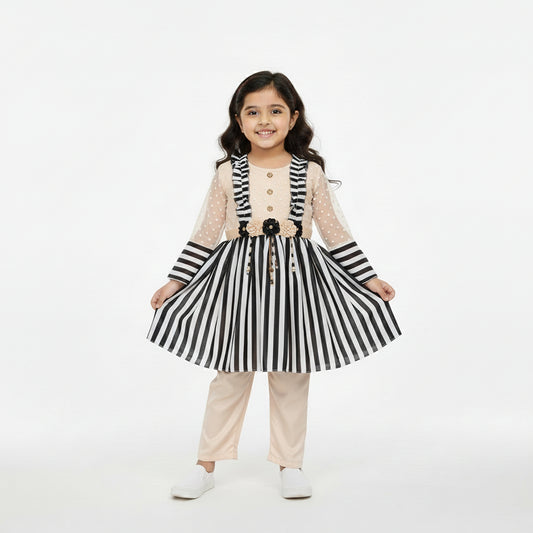 Black & Cream Polka-Dot Frock with Trousers