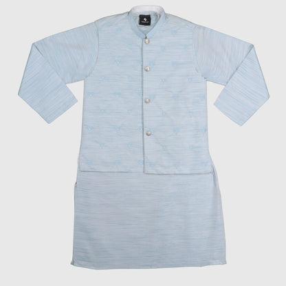 Sky Blue Kurta Pajama with Waistcoat – Kids