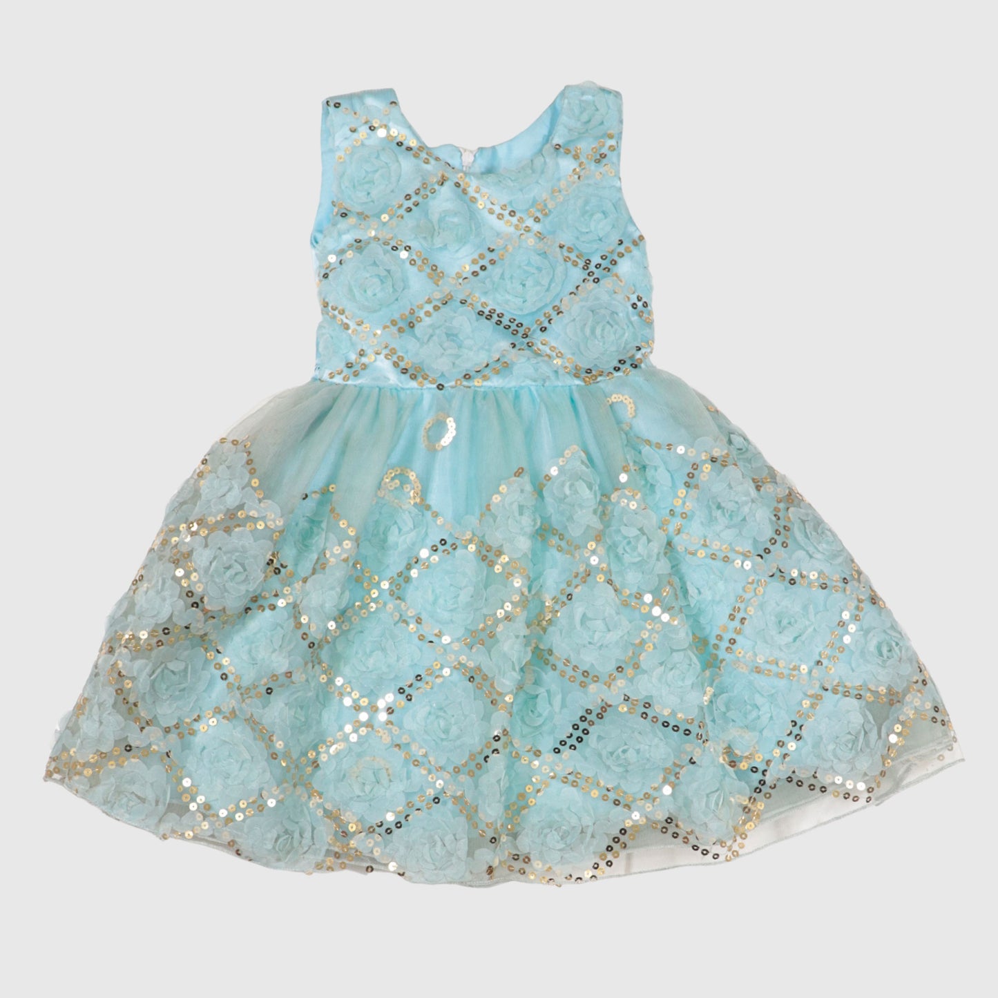 The Ice Blue Sequin Bloom Frock Set