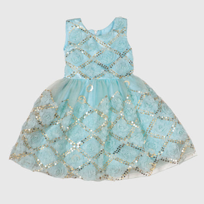 The Ice Blue Sequin Bloom Frock Set