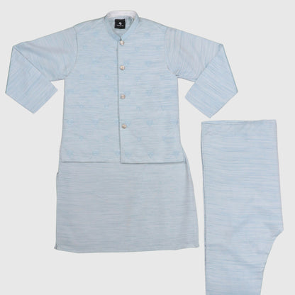 Sky Blue Kurta Pajama with Waistcoat – Kids
