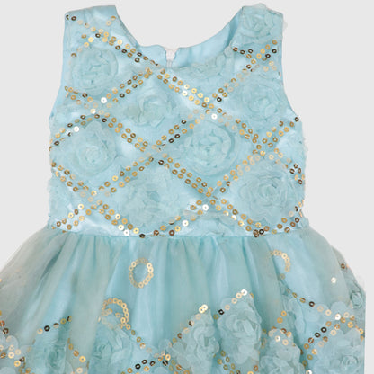 The Ice Blue Sequin Bloom Frock Set