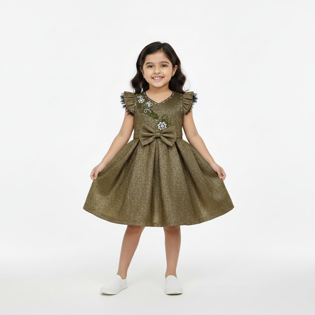Olive Shimmer Frock for Girls