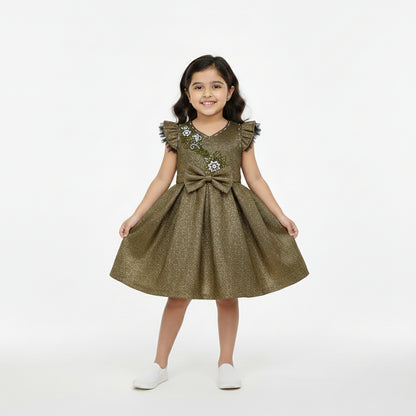Olive Shimmer Frock for Girls