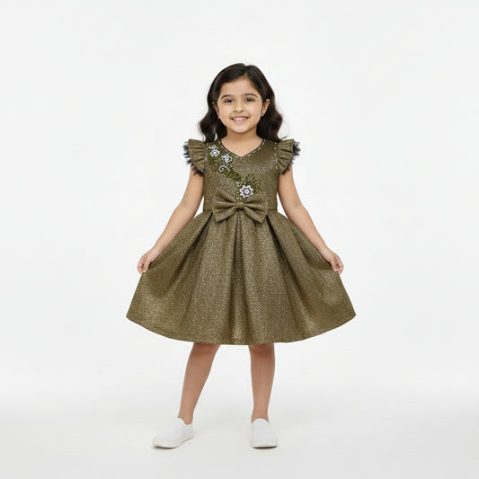 Olive Shimmer Frock for Girls