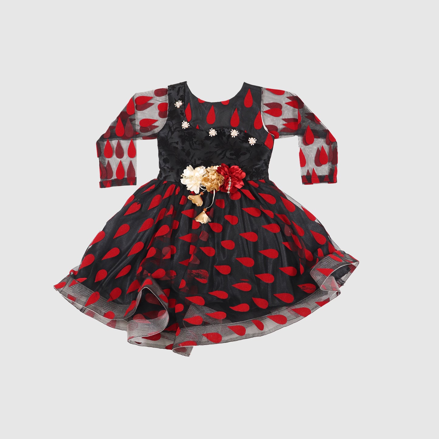 Girls’ Polka Dot Frock with Floral Patches
