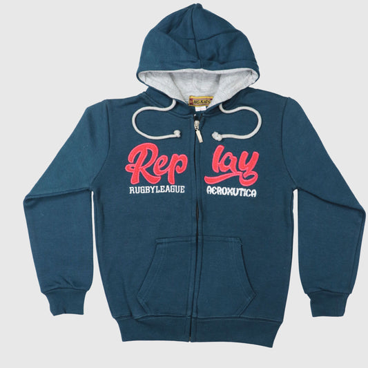 Teal & Light Grey Full-Zip Fleece Hoodie for Boys