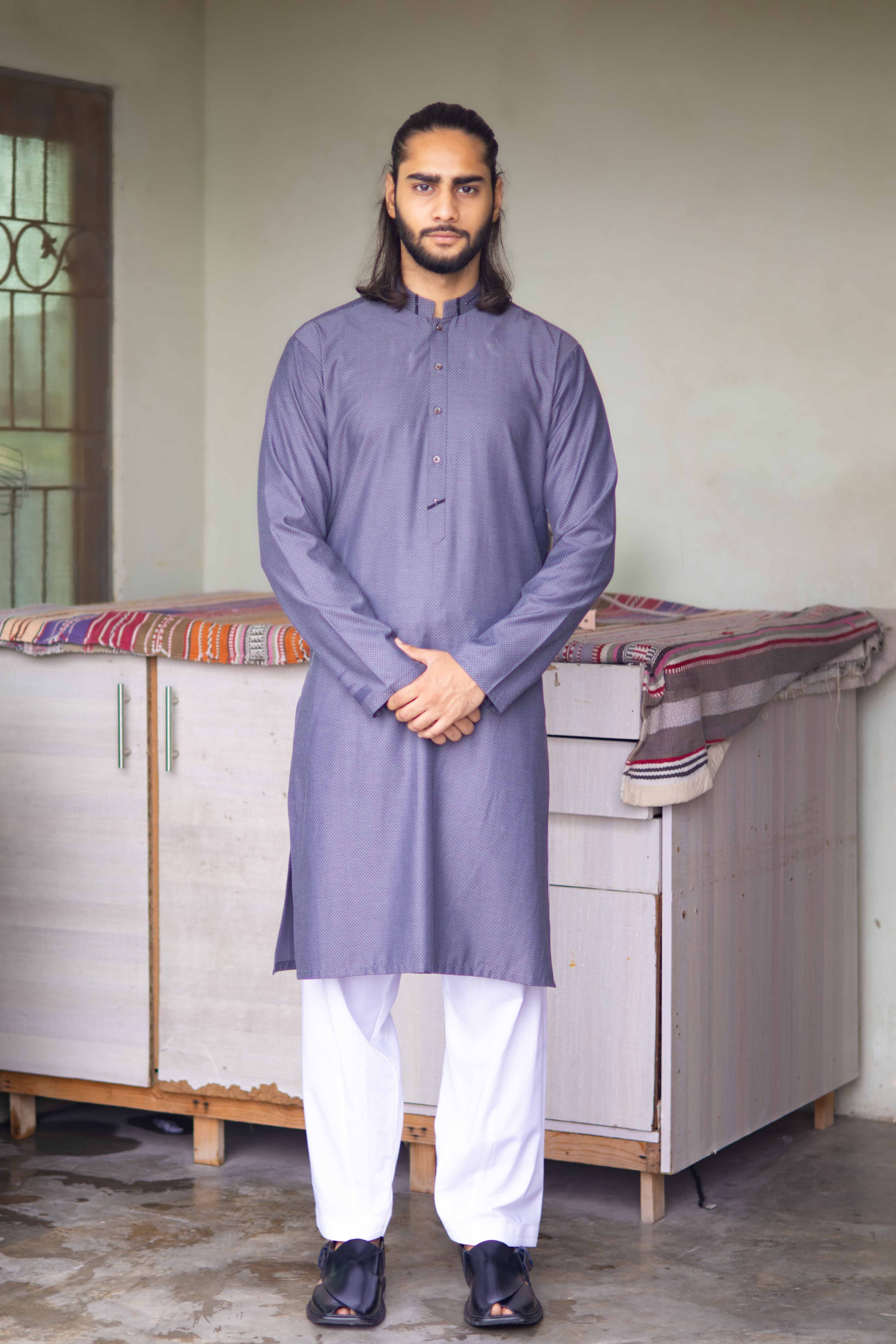Slate Blue Shemra Cotton Casual Kurta