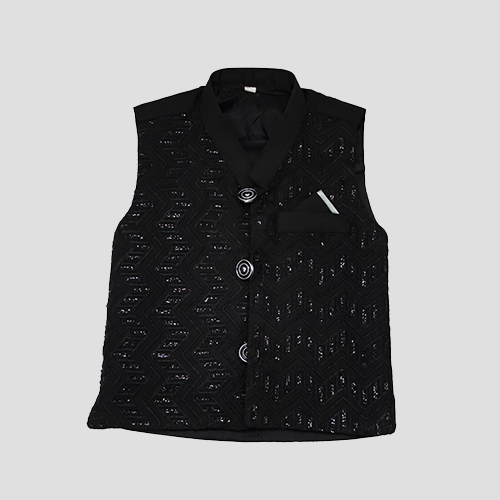 Boys Traditional Pakistani Kurta Set Black with waistcoat