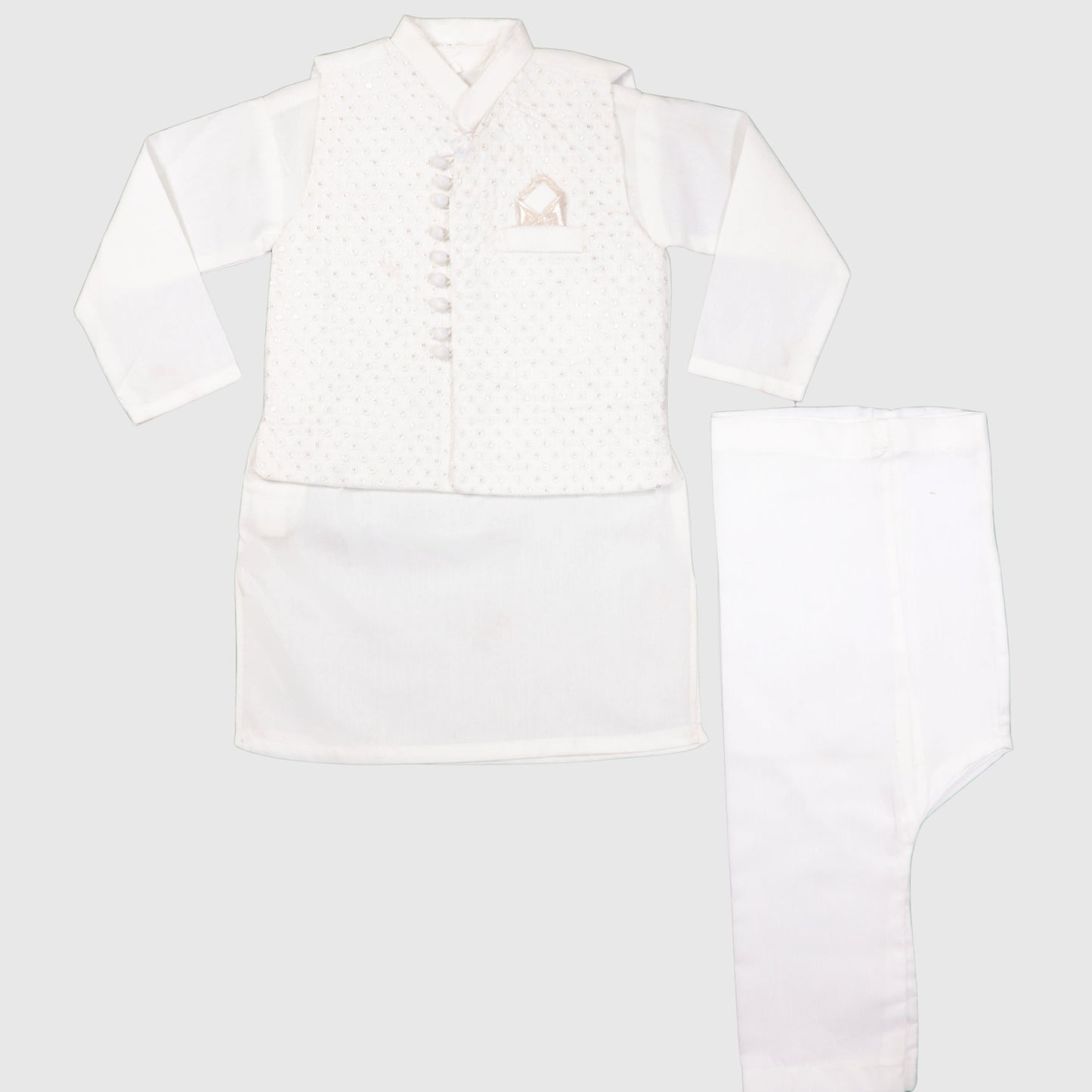 White Kurta Pajama with Waistcoat – Kids
