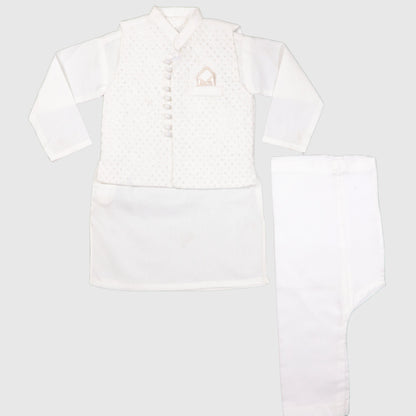 White Kurta Pajama with Waistcoat – Kids