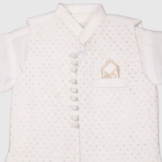 White Kurta Pajama with Waistcoat – Kids