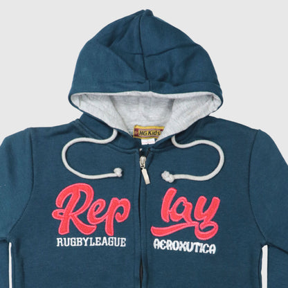 Teal & Light Grey Full-Zip Fleece Hoodie for Boys