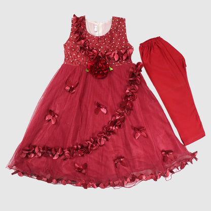 Velvet Flower Diamanté Dress with Trousers