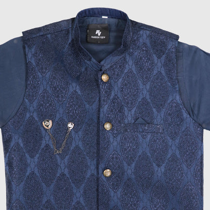 Blue Kurta Pajama with Waistcoat – Kids