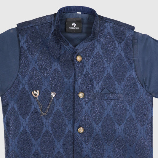 Blue Kurta Pajama with Waistcoat – Kids