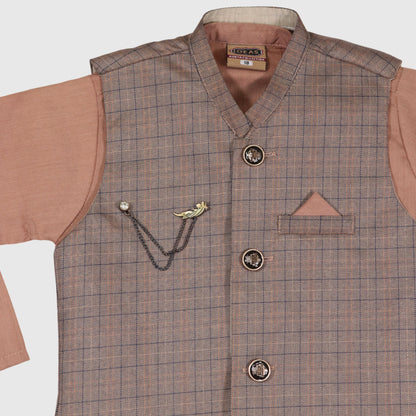 Light Brown Kurta Pajama with Waistcoat – Kids