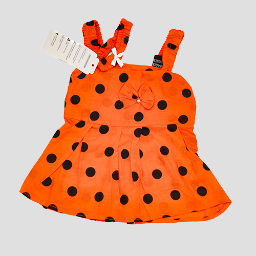 Twirl in Tradition – Girls’ Stylish Cotton Orange Frock Polka Dot Set