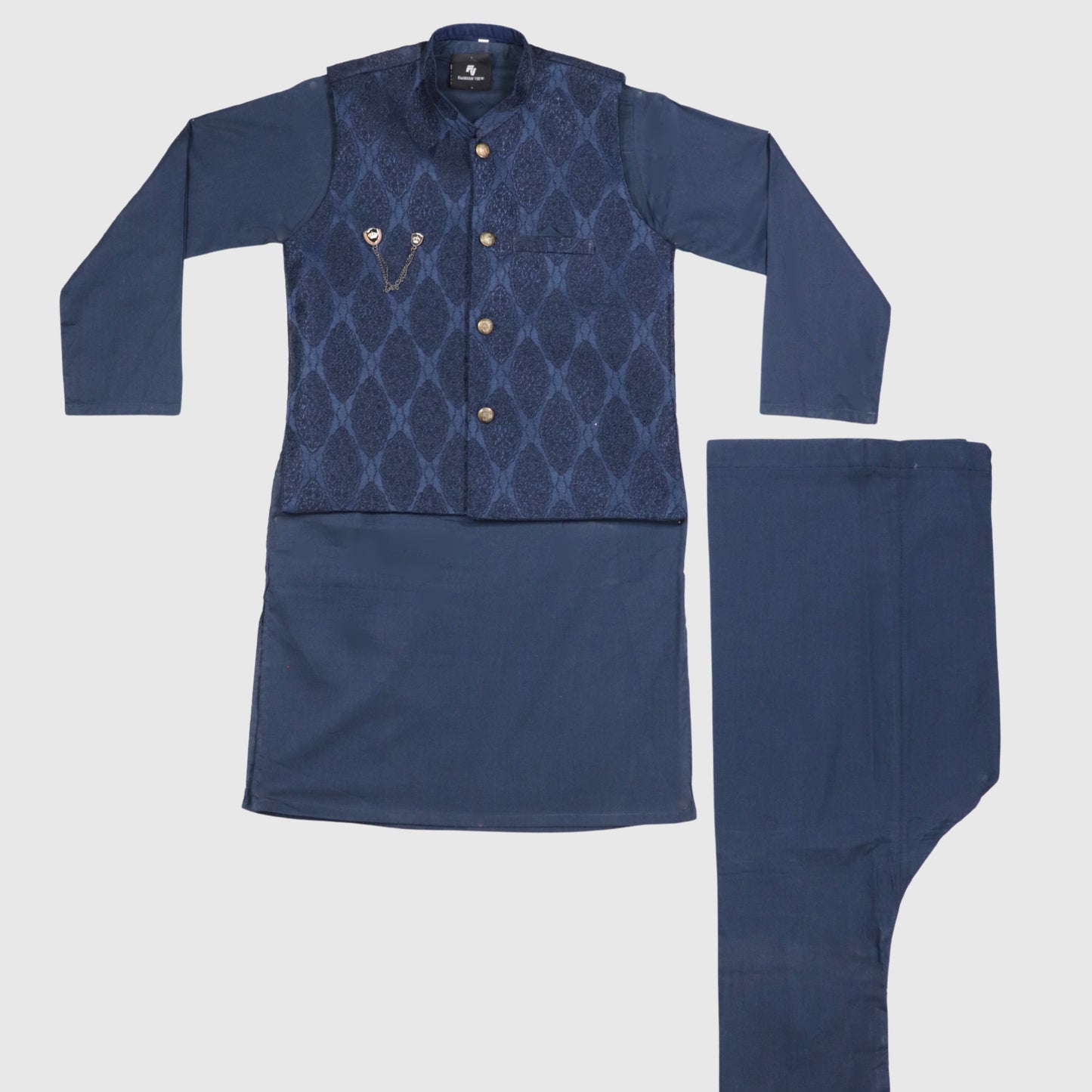 Blue Kurta Pajama with Waistcoat – Kids