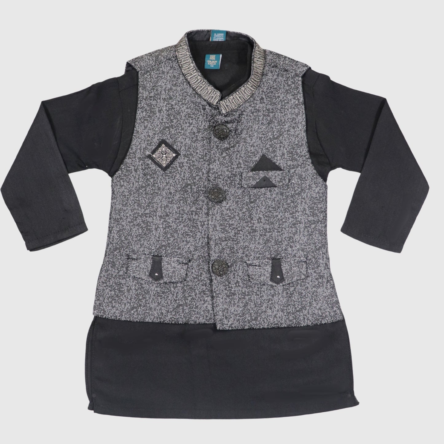 Black Kurta Pajama with Waistcoat – Kids