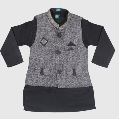 Black Kurta Pajama with Waistcoat – Kids