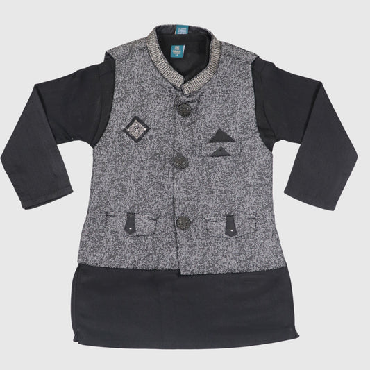 Black Kurta Pajama with Waistcoat – Kids