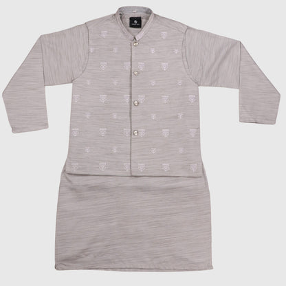 Grey Kurta Pajama with Waistcoat – Kids